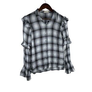 rocks & indigo plaid ruffle ‎ shirt long sleeve Women Size M